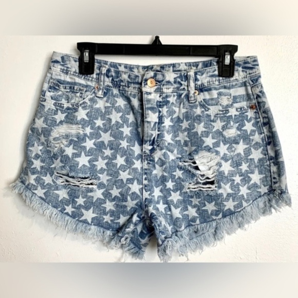 Stars & Stripes Fringed Denim Jean Shorts America USA Women’s size 14